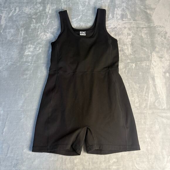 PAC 1980 Whisper Active Short Bodysuit‎ Women's Size S Black Tank Romper - Picture 1 of 9